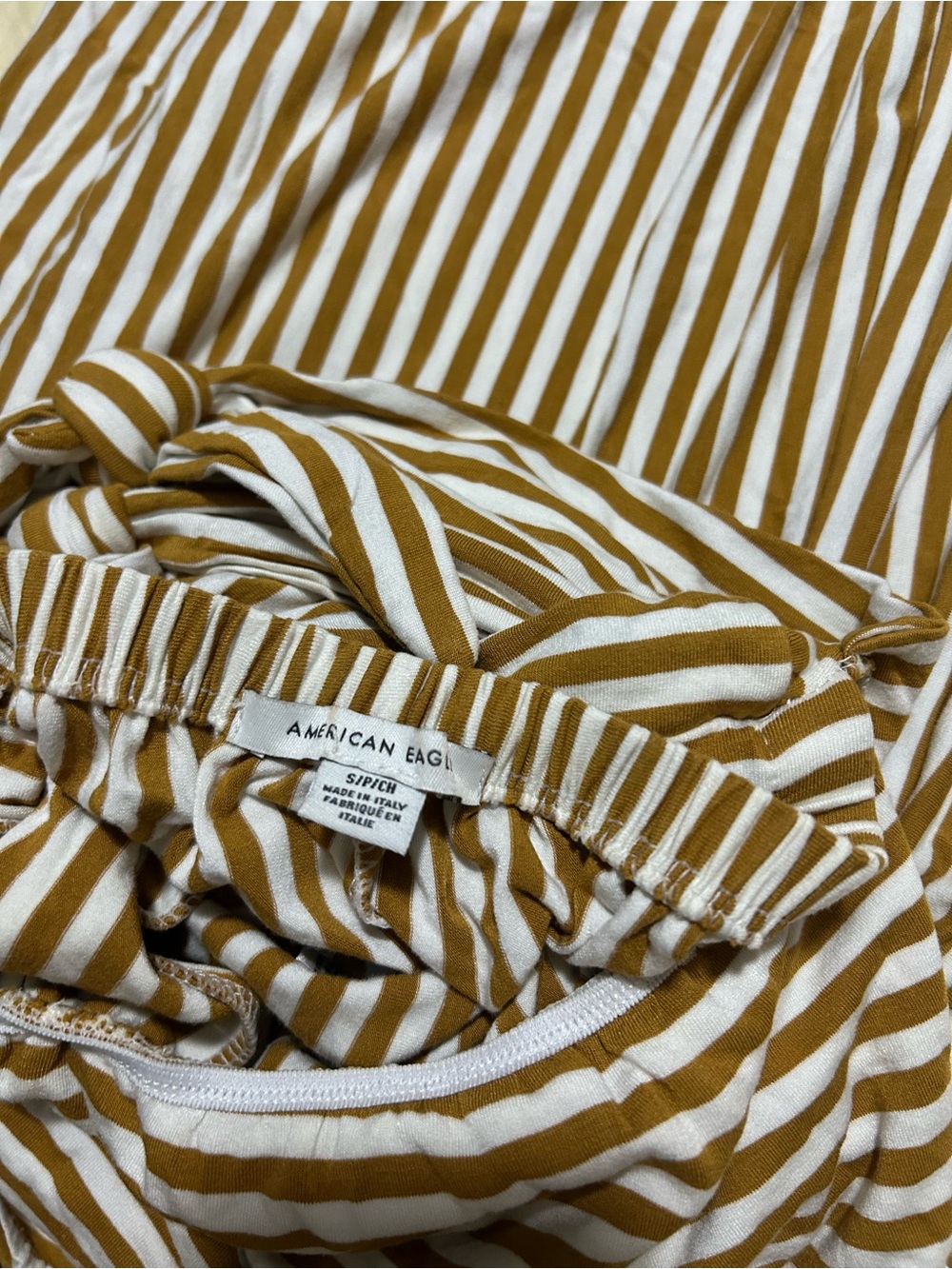 American Eagle Striped Tie-Front Top - Mustard & White - Picture 1 of 3